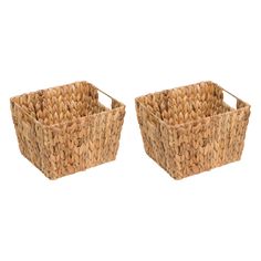 two woven baskets with handles on white background