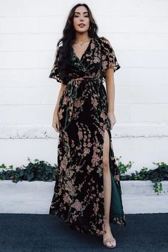 Uma Velvet Maxi Dress | Green Floral | Baltic Born Baltic Born, Velvet Maxi Dress, Velvet Maxi, Mob Dresses, Rust Dress, Green Floral Dress, Satin Maxi, Satin Maxi Dress, Velvet Material