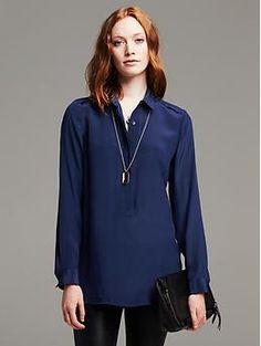 Dark Silk Tunic Business Attire For Women, Internship Outfit, Business Attire Women, Professional Wear, Silk Tunic, Business Attire, Modern Outfits, Fall 2014, Blue Dark