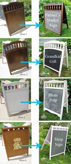 the instructions for how to make an outdoor chalkboard sign with wood and metal frames