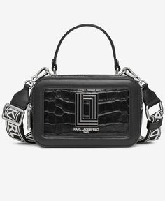 in stock Designer Black Crossbody Camera Bag, Luxury Black Camera Bag With Removable Pouch, Designer Black Rectangular Camera Bag, Evening Black Leather Camera Bag, Luxury Black Camera Bag With Detachable Strap, Functional Evening Crossbody Shoulder Bag, Functional Crossbody Shoulder Bag For Evening, Black Rectangular Camera Bag With Adjustable Strap, Karl Lagerfeld Paris