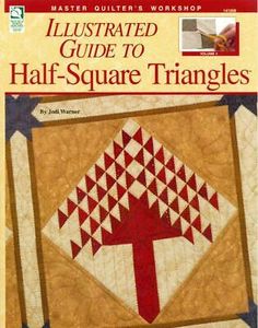 the cover of an illustrated guide to half - square triangles, with a red cross on it