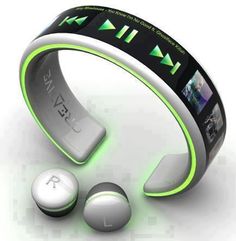 an ipod wristband with earphones attached to it