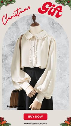 This Y2K Dark Academia Edwardian Womens Flare Poet Blouse is a timeless classic Perfect for any occasion it features a highnecked collar long sleeves and a flared fit Its delicate lace detailing adds a romantic touch while its lightweight fabric ensures comfort Its a musthave for any wardrobe effort #y2kaesthetic #clothing #fashion #outfits #y2kstyle #y2kfashion #kawaiifashion #gift #christmas #xmas #genzstyle #genzoutfit Stand Collar Blouse For Fall, Solid Color Stand Collar Blouse For Fall, Elegant Stand Collar Tops For Fall, Solid Color Blouse With Stand Collar For Work, Winter Blouse With Lantern Sleeves, Classic Stand Collar Blouse For Fall, Fall Blouse With Stand Collar, Classic Blouse With Stand Collar For Work, Elegant Stand Collar Blouse For Office