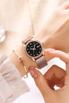 Quartz Watches- New CRRJU Creative Simple Quartz Watch Women Steel Mesh Dress Watches Girl Clock Ladies Bracelet Watch CRRJU Watch Women Fashion Dress Quartz Watches Lady Stainless Steel Waterproof Wristwatch Simple Girl Clock Relogio Feminino Item: CRRJU Luxury Rose Gold Women Watch Gold Watch Women