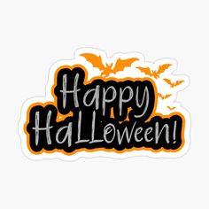 happy halloween sticker with bats on it