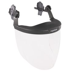 an image of a helmet mounted to the side of a white and black wall mount