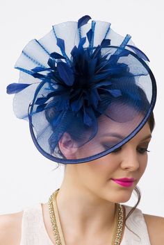 "Isla" Fascinator - Navy Crinoline Hats, Crinoline Fascinator, Bride Hats, Navy Fascinator, Fascinator Hats Diy, Feather Bouquet, Green Fascinator, Fascinator Hair, Classy Hats