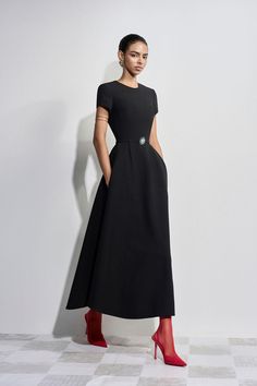 Therese A-line Round Neck Polyester Ankle Length Dress | MEAN BLVD Luxury A-line Maxi Dress For Formal Occasions, Luxury Fitted A-line Maxi Dress, Elegant A-line Maxi Dress For Spring, Elegant A-line Maxi Dress For Formal Occasions, Chic A-line Midi Dress For Gala, Sleek A-line Midi Dress With Flattering Silhouette, Classic A-line Maxi Dress For Formal Occasions, Luxury A-line Maxi Dress For Cocktail, Elegant A-line Evening Maxi Dress