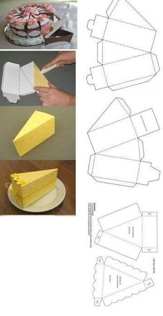 the instructions for how to make an origami cake with yellow icing on it