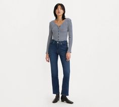 Classic Straight Fit Women's Jeans - Dark Wash | Levi's® US Fall Mom Fit Bottoms With Straight Hem, Fall Mom Fit Straight Leg Jeans, Retro Bottoms With Relaxed Fit And Straight Hem, Dark Wash Straight Hem Jeans For Fall, Dark Wash Jeans With Straight Hem For Fall, Casual Mom Fit Straight Jeans, Modern Straight Bottoms For Fall, Casual Straight Relaxed Fit Jeans, Fall Mom Fit Jeans With Straight Hem