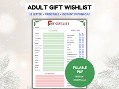 a printable christmas gift wish list with the text, fillable for instant purchase