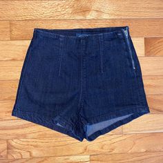 Never Worn, Perfect Condition Dark Wash High-waisted Shorts With Pockets, Fitted High Rise Dark Wash Jean Shorts, Fitted Dark Wash Jean Shorts With Pockets, Dark Wash High-waisted Jean Shorts With Pockets, Fitted High-waisted Denim Shorts, Fitted High-waisted Denim Jean Shorts, Fitted High-waisted Dark Wash Shorts, Fitted Dark Wash Jean Shorts, Fitted Denim Shorts In Dark Wash