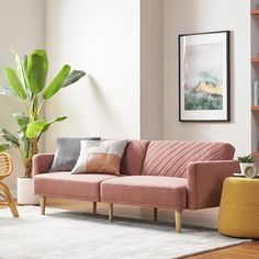 a living room filled with furniture and a potted plant