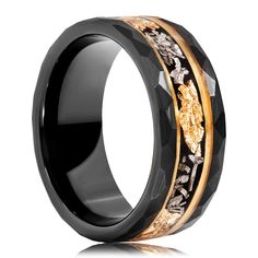 men's wedding band with black and gold inlays