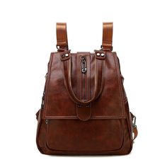 Authentic leather women's backpack, perfect for travel, school, and crossbody use. Crafted for durability and comfort. Made from premium cowhide leather. Lining texture: cotton Opening method: zipper Bag size: large Pattern: Zipper Processing methods: soft surface Color:Black The size is approx: 32cm*16cm*29cm / 12.59 inch * 6.29 inch * 11.41 inch It takes approx seven to ten business days to complete each leather bag. Introducing the exquisite authentic leather women's backpack, designed to be versatile for travel, school, and crossbody use. This sophisticated and timeless piece is meticulously crafted for both durability and comfort, ensuring it can withstand the demands of daily use. The leather backpack features a sleek and elegant design that seamlessly transitions from day to night. Brown Leather Backpack With Zipper For Daily Use, Backpack-style Shoulder Bag With Zipper Pocket, Faux Leather Satchel Backpack With Zipper, Large Capacity Faux Leather Backpack, Brown Leather Satchel Backpack With Zipper, Large Capacity Standard Backpack, Faux Leather Backpack With Zipper Closure For On-the-go, Faux Leather Backpack With Zipper Closure, Brown Faux Leather Backpack With Zipper Closure