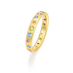 * RING WIDE: 3.5MM * STONE DIAMETER: APPROX,2.25MM/1.75MM * STONE COUNT: 10 * WEIGHT: 3g * 18K gold plated over sterling silver with a brushed finish. *【Modern Artisan Studio】 Original Designer Jewelry Fine Jewelry Yellow Gold Rings With Stones, Anniversary Yellow Gold Rings With Stones, Multi-stone Round Promise Rings, Round Topaz Ring With Stones In Fine Jewelry Style, Round Topaz Ring With Fine Jewelry Style, Yellow Gold Promise Ring With Stones, Multi-stone Round Cut Promise Ring, Promise Rings With Multi-stone Round Band, Promise Rings With Multi-stone