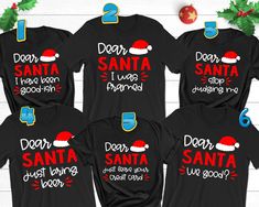 Dear Santa Hat Matching Family Christmas Pajamas T Shirt Matching Family Christmas Shirts, Outfits Mom, Christmas Pjs Family, Funny Pajamas, Mom Dad Baby, Matching Family Christmas Pajamas, Christmas Jammies, Christmas Shirts For Kids, Christmas Tee Shirts