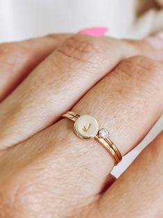 Birthstone initial Ring gold Ring With Letter On It, Ring With Initials Letters, Stackable Initial Ring, Rose Gold Stackable Midi Rings For Promise, Dainty Personalized Initial Ring With Round Band, Personalized Dainty Initial Ring, 14k Gold Stackable Initial Promise Ring, Stackable 14k Gold Initial Promise Ring, Stackable Rose Gold Diamond Birthstone Ring