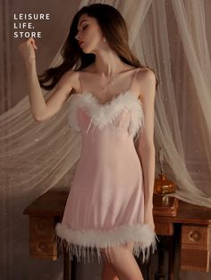 Feather Edge Large-Size Nightgown Mesh See-Through Suspender Nightgown Robe Set Coquette Camisole Nightgown For Party, Nightgown Robe, Nightwear, Mesh