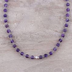 Amethyst beaded necklace, 'Beaded Beauty in Purple' - Amethyst and Sterling Silver Beaded Necklace from India Purple Bead Necklace, Silver Beaded Necklace, Beaded Jewelry Necklaces, Diy Jewelry Necklace, Beaded Necklace Designs, Beads Bracelet Design, Silver Bead Necklace, Necklace Beaded, Amethyst Beads