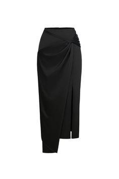 Indulge in luxury with our skirt. Exquisitely crafted with delicate silk, this skirt features a unique twisted design for a touch of artistic flair. Its asymmetric hem adds a modern edge to this timeless piece, making it a must-have for any sophisticated wardrobe. Pre-draped Asymmetrical Skirt For Evening, Chic Ruched Midi Skirt, Fitted Party Maxi Skirt With Folds, Fitted Maxi Skirt With Folds For Party, Fitted Pleated Skirt With Asymmetrical Hem, Elegant Ruched Skirt For Night Out, Party Maxi Skirt With Folds, Party Skirt With Folds, Pleated Asymmetrical Party Dress