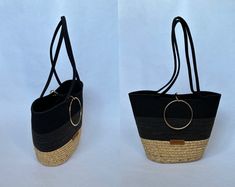 Straw Bag With Golden Steel Handle Black Cotton Rope Women - Etsy Turkey Casual Black Bag With Bamboo Handle, Black Straw Bag With Round Handle For Everyday Use, Black Shoulder Bag With Bamboo Handle For Beach, Summer Black Shoulder Bag With Round Handle, Black Straw Bag With Bamboo Handle For Beach, Black Straw Bag With Bamboo Handle For Daily Use, Black Basket Crochet Bag For Daily Use, Black Crochet Basket Bag For Daily Use, Black Basket Beach Bag With Leather Handles