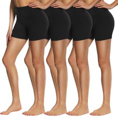 PRICES MAY VARY. 【WORTH THE COST】 - 4 pack shorts all in one. The high quality, best for women. These comfy bike shorts give you endless possibilities for workouts and outfits. 【HIGH RISE DESIGN】 - Designed with a high-waist cut for tummy control. The wide waistband perfectly contours your curves and streamlines your shape, giving women an excellent feeling of enjoyment 【SUPER SOFT & COMFORTABLE】 - These workout shorts for women are made of 92% polyester and 8% spandex that shapes your body and Stretch Athletic Shorts Above Knee, Solid Color Stretch Athletic Shorts Above Knee, Above Knee Solid Color Moisture-wicking Shorts, Moisture-wicking Solid Color Above Knee Shorts, Moisture-wicking Solid Color Above-knee Shorts, Solid Color Moisture-wicking Above Knee Shorts, Yoga Biker Shorts, Summer Yoga, Shorts For Summer