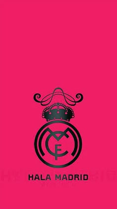 the real madrid logo on a pink background greeting card by joe schnecker