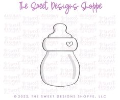 the sweet designs shoppe logo with a baby's bottle and heart on it