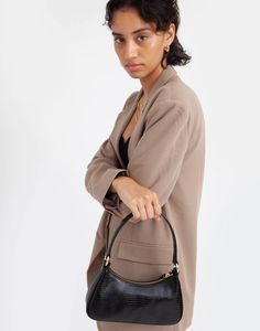 Luxe Mini Shoulder Bag Luxe Mini Shoulder Bag | Hyer Goods Baguette Purse, Black Lizard, Neutral Shoes, Sustainable Bag, Corporate Fashion, Upcycled Leather, Shoe Shine, Saddle Brown, Baguette Bag