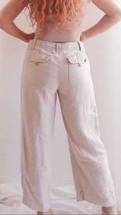 100% linen features side pockets, back pockets, belt loops. Size 8 Measurements: Waist: 32" Hips: 42" Rise: 10.5" Inseam: 25" Leslie is 5'3" and a size 4 Beige Linen Cargo Bottoms, Summer Workwear Pants With Flap Pockets, Beige Summer Pants With Patch Pockets, Spring Linen Bottoms With Pockets, High-waist Linen Bottoms In Neutral Color, Summer Linen Cargo Pants With Patch Pockets, Relaxed Fit Linen Cargo Pants With Pockets, Utility Linen Cargo Pants With Cargo Pockets, Spring Linen Pants With Hip Pockets