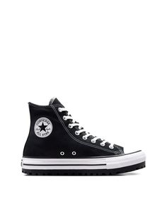 Schuhe von Converse Deine Casualwear-Begleiter hoher Schaft Zum Schnüren Markentypisches Converse All Star-Logo Zehenkappe und Außensohle aus vulkanisiertem Gummi Archiv-Gummibesatz Plateausohle Strukturiertes, griffiges Profil Star Branding, Basket Noir, Star City, Black Dress Prom, Watch Cap, Shorts Co Ord, Star Logo, Brunch Outfit, White Trainers