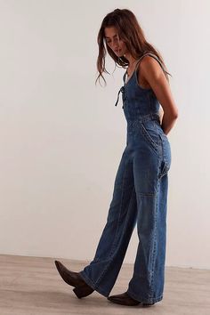 We The Free Amina Wide-Leg One-Piece | Free People Free People Outfits Aesthetic, Free People Jumpsuit Outfit, Free People Outfits Fall, Fall Jumpsuit Outfit, Free People Outfits, Fall Overalls, Denim Overalls Outfit, Western Inspired Outfits, Mom Inspo