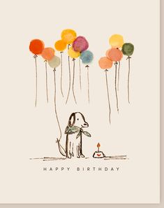 a happy birthday card with a dog and balloons