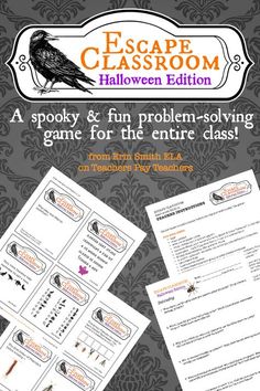 the escape classroom halloween game with instructions for children to play and learn how to use it