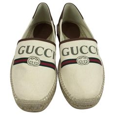 Gucci Men’s Espadrilles Shoes Print Logo Vintage Beige Sz 9 DM3 Brand Gucci Style Espadrilles Color Beige Closure Slip on Features The retro-inspired print is featured on a pair of canvas espadrille trimmed with brown leather. Off-white canvas with Gucci vintage logo. Men's. Brown leather trim. Leather heel with printed gold bee. Cord platform. 5mm height, included dust bag New With Box Material Leather Material Sole Rubber Made in Italy Model 523203 9SJ10 9075 Style Espadrilles, Gucci Espadrilles, Shoes Print, Espadrilles Shoes, Gucci Style, Gucci Vintage, Logo Vintage, Gold Bee, Gucci Fashion