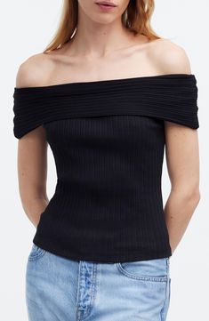 This ribbed off-the-shoulder top that pairs with practically anything already in your closet is an essential style in a cool cotton blend. Off-the-shoulder neck Cap sleeves 56% cotton, 40% polyester, 4% elastane Machine wash, tumble dry Imported Off The Shoulder Top, Cap Sleeves, Madewell, Shoulder Top, Off The Shoulder, Cotton Blend, Nordstrom, Size Medium, Closet