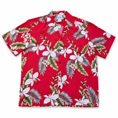 Volcanic red hawaiian rayon shirt Red Orchid, Red Orchids, Rayon Shirt, Hawaiian Style, Hawaiian Print, Made Clothing, Aloha Shirt, Hawaii Shirt, Hawaiian Shirts