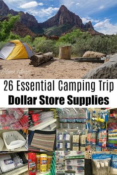 the collage shows different types of camping supplies and their uses in this image, there are