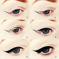 eyeliner tip. i like! Cat Eye Eyeliner, Easy Winged Eyeliner, Eyeshadow For Green Eyes, Eyeliner Tips, Make Up Foundation, Eyeliner Hacks, Winged Eyeliner Tutorial, Perfect Cat Eye, Simple Eyeliner