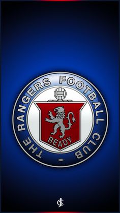 the logo for rangers football club on a blue background with red and white trims