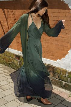 Chiffon Wrap Robe Chic Flowy Wrap Dress For Party, Elegant Flowy Wrap Dress For Party, Spring Evening Flowy Wrap Dress, Flowy V-neck Wrap Dress For Evening, Flowy V-neck Evening Wrap Dress, Green Sheer Silk Chiffon Dress, Chic Flowy Wrap Dress, Evening Flowy Faux Wrap Dress, Flowy Faux Wrap Evening Dress