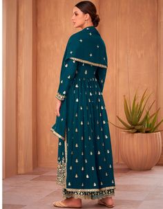 luxury Women Sherpa Blue colored Salwar Kameez in Palazzo Style made with Blooming Georgette top and Blooming Georgette Bottom fabricProcessing Time : 20 Business DaysWork : Sequins Embroidery & Lace WorkFabric:Top : Semi-Stitched Designer Salwar KameezBottom : Blooming GeorgetteDupatta : Blooming Georgette Wedding Palazzo, Kids Kaftan, Casual Abaya, Designer Salwar Kameez, Modest Evening Dress, Palazzo Style, Studded Earrings, Stylish Heels, Georgette Tops