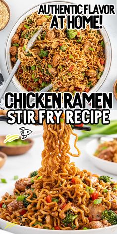 chicken ramen stir fry recipe with the words authentic flavor at home written below it