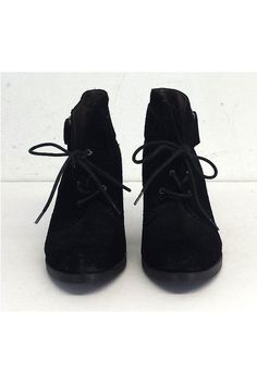 Size 6 EU 36 Black Ankle Booties Leather soles Very light wear on outsoles Suede upper Laces up Silver-tone buckle detail Naturally distressed heels Heel Height 3.25" Miss Sixty, Black Ankle Booties, Brand Shoes, Leather Booties, Ankle Booties, All Black Sneakers, Black Suede, Heel Height, Buckle