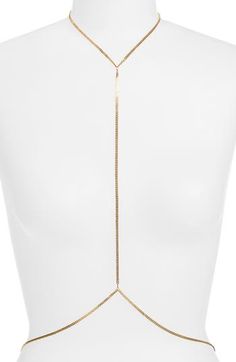 Completely wrap yourself in shine with this sleek body chain. 18k-gold plate Made in the USA of imported materials Gold Lariat Body Jewelry As Gift, Adjustable Delicate Gold Body Chain, Minimalist Gold Body Chain, Gold Lariat Body Chain Gift, Gold Lariat Body Chain As Gift, Gold Delicate Chain Body Chain Gift, Gold Metal Body Jewelry With Delicate Chain, Gold Delicate Chain Metal Body Jewelry, Delicate Gold Metal Chain Body Jewelry