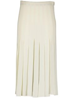 ivory white virgin wool fully pleated concealed side zip fastening straight hem mid-length White Midi Length Formal Skirt, White Formal Midi Skirt, White Formal Midi Length Skirt, Classic Pleated Skirt With Pleated Hem For Evening, Classic Evening Pleated Skirt With Pleated Hem, White Midi-length Accordion Pleated Skirt, White Midi Length Accordion Pleated Skirt, White Fitted Pleated Skirt For Evening, Fitted White Pleated Skirt For Evening