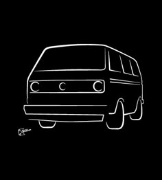 a black and white drawing of a van