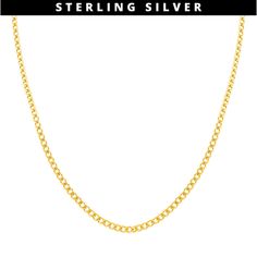 'CURB CHAIN - A CLASSIC, VERSATILE PIECE FOR EVERYDAY WEAR...' Made from solid silver and dipped in real 18 karat gold | Stamped with .925 on clasp | Certified and Tested. This chain is 20 Inches in length and includes a + 4 Inch extension. (2mm thickness) PROMISE/GUARANTEE Guaranteed to never fade, tarnish or lose its colour - even in the shower, sea, pool, wearing while training or exposed to sweat and heat - this chain is built to last, has a real weight to it and has a gorgeous natural gold Formal Gold Sterling Silver Chain Necklace, White Gold Necklace With Gold Chain In Sterling Silver, Classic Chain Link Jewelry As Gift, Silver Gold Plated Tarnish Resistant Chain Necklace, Gold Cable Chain Jewelry For Anniversary, Classic Chain Link Jewelry For Gifts, Classic Chain Link Jewelry Gift, Yellow Gold Sterling Silver Link Chain Necklace, Silver Color Gold-plated Tarnish-resistant Chain Necklace